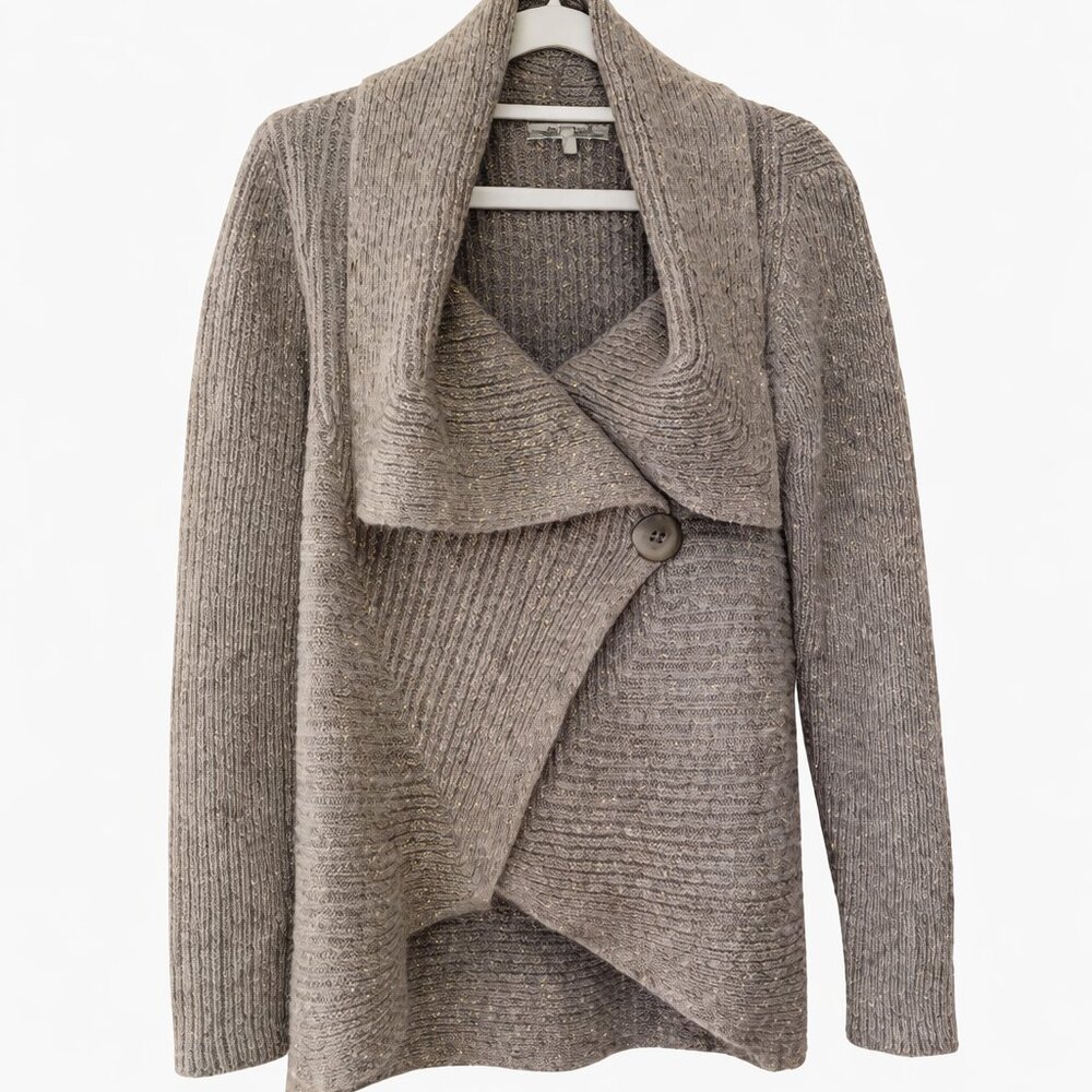 Elisabetta Collection Made‎ in Italy Wool Alpaca Blend Cardigan L Tan Metallic